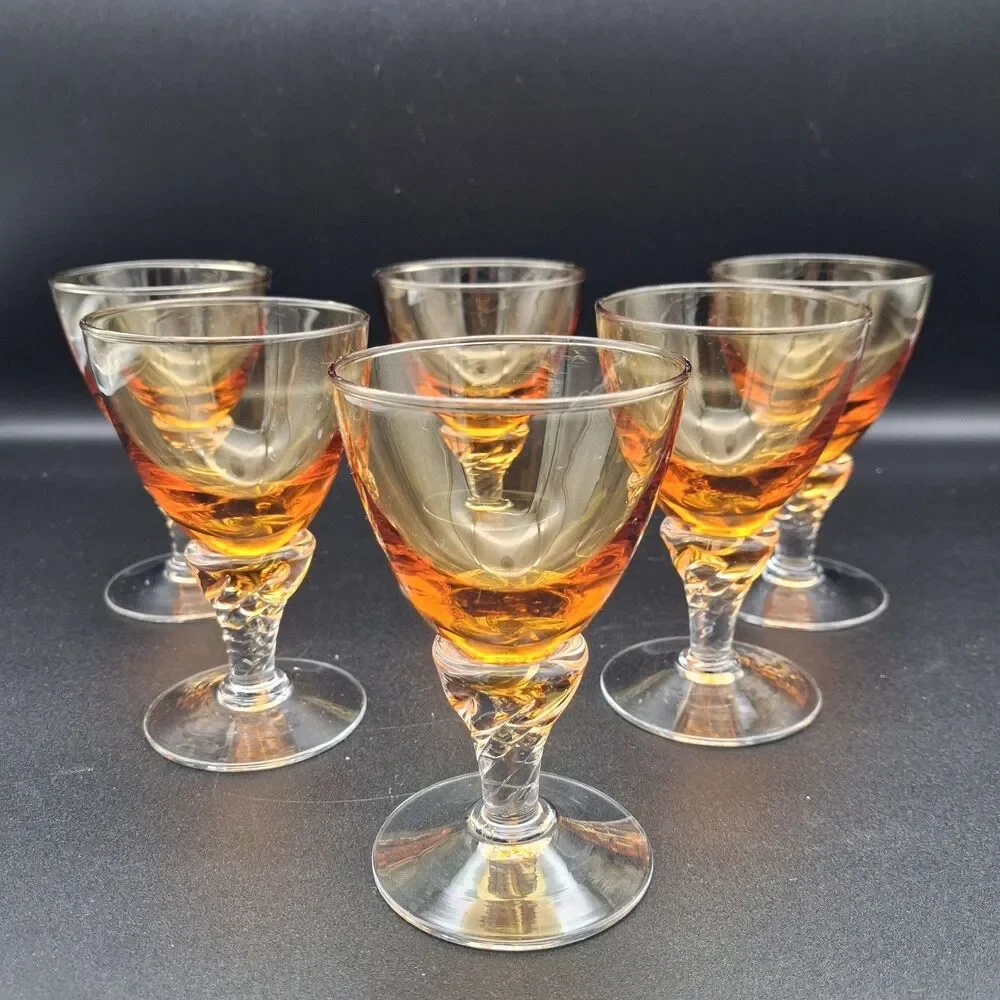 Liquor Cocktail Lisa Amber Glasses By George Borgfeldt 3 1/4